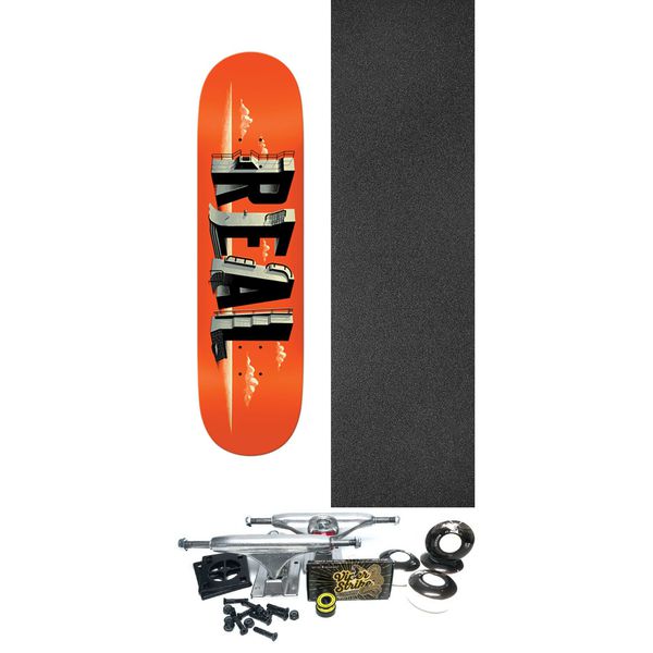 Real Skateboards Spots Orange Skateboard Deck - 8.5" x 32" - Complete Skateboard Bundle